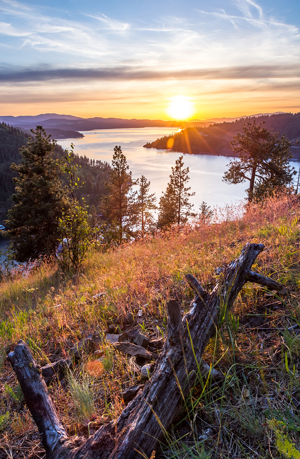 beautiful sunset viewed from the top of a popular hiking trail in Northern Idaho, Mineral Ridge