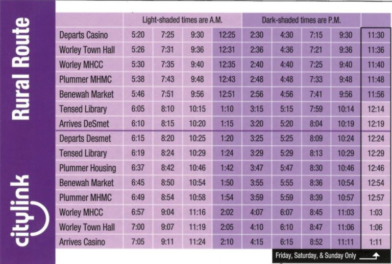 Rural Shuttle Schedule Coeur d’Alene Casino Resort Hotel